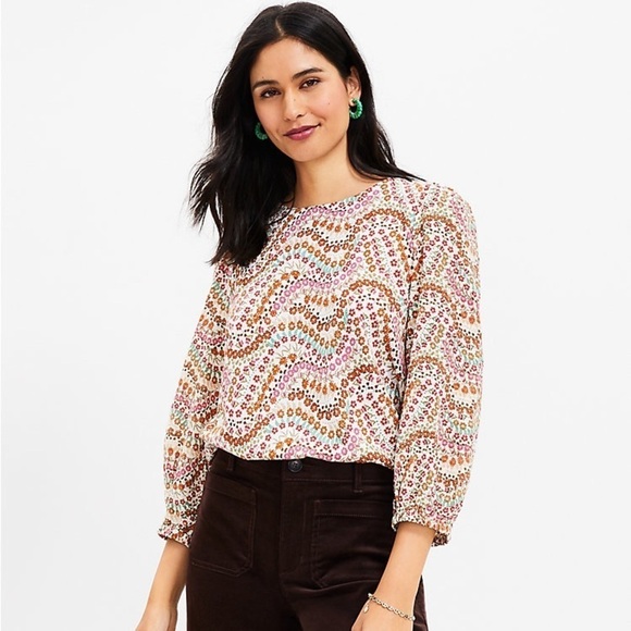 Loft Garden Shimmer Tie Back Mixed Media Top Size XS NWT - Picture 2 of 13